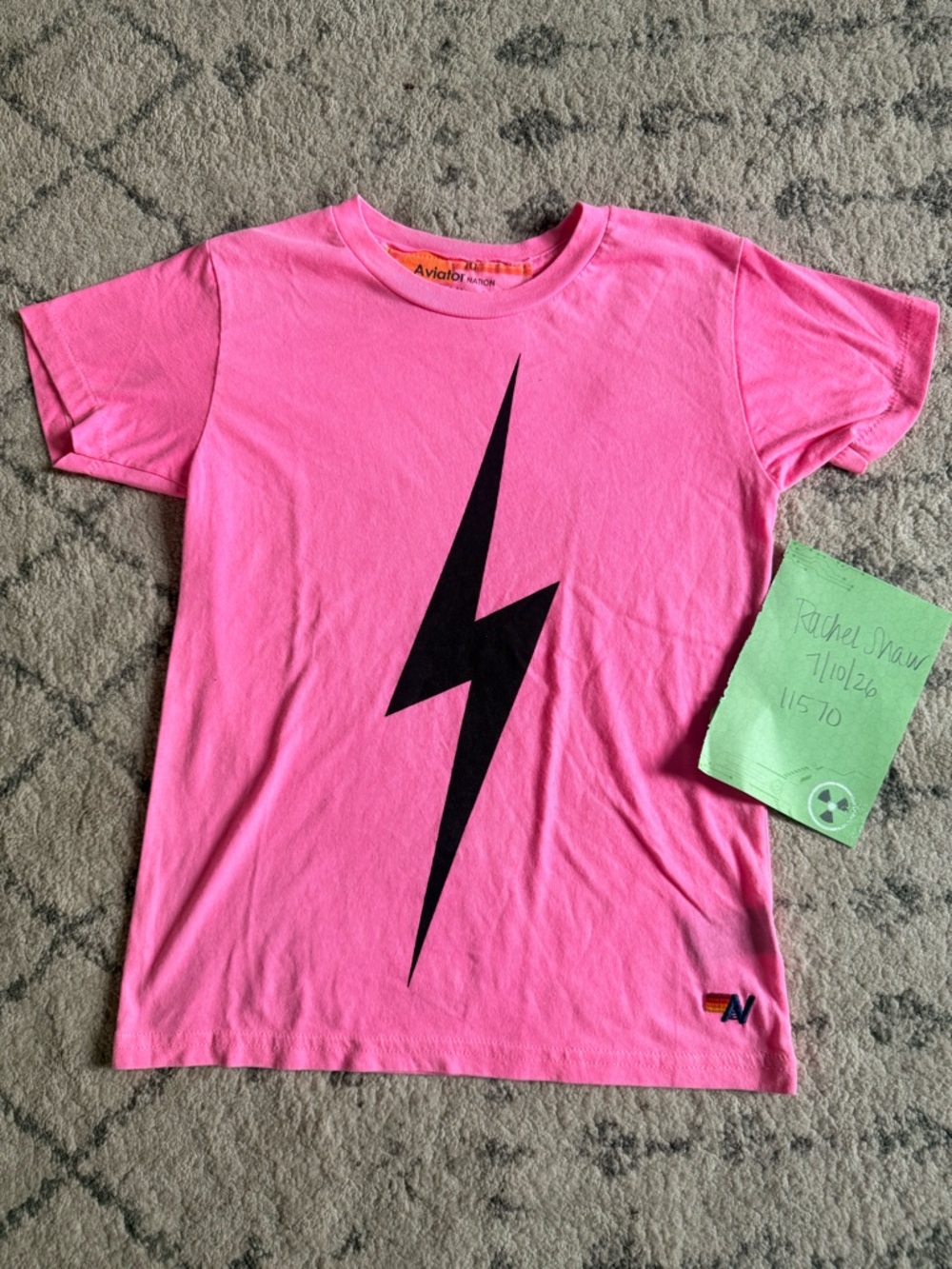 Aviator Nation Pink Tee with Black Lightning Bolt - Kids